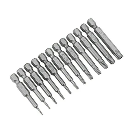 12pcs 1/4 Inch Hex Shank T5-T40 Torx Magnetic 50mm Length Screwdriver Bits Set S2 High Alloy Steel Screw Driver Kit