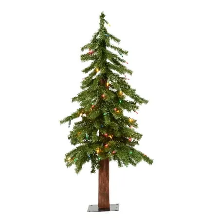 Vickerman 3' x 21" Natural Alpine Artificial Christmas Tree, Multi-colored LED Lights.