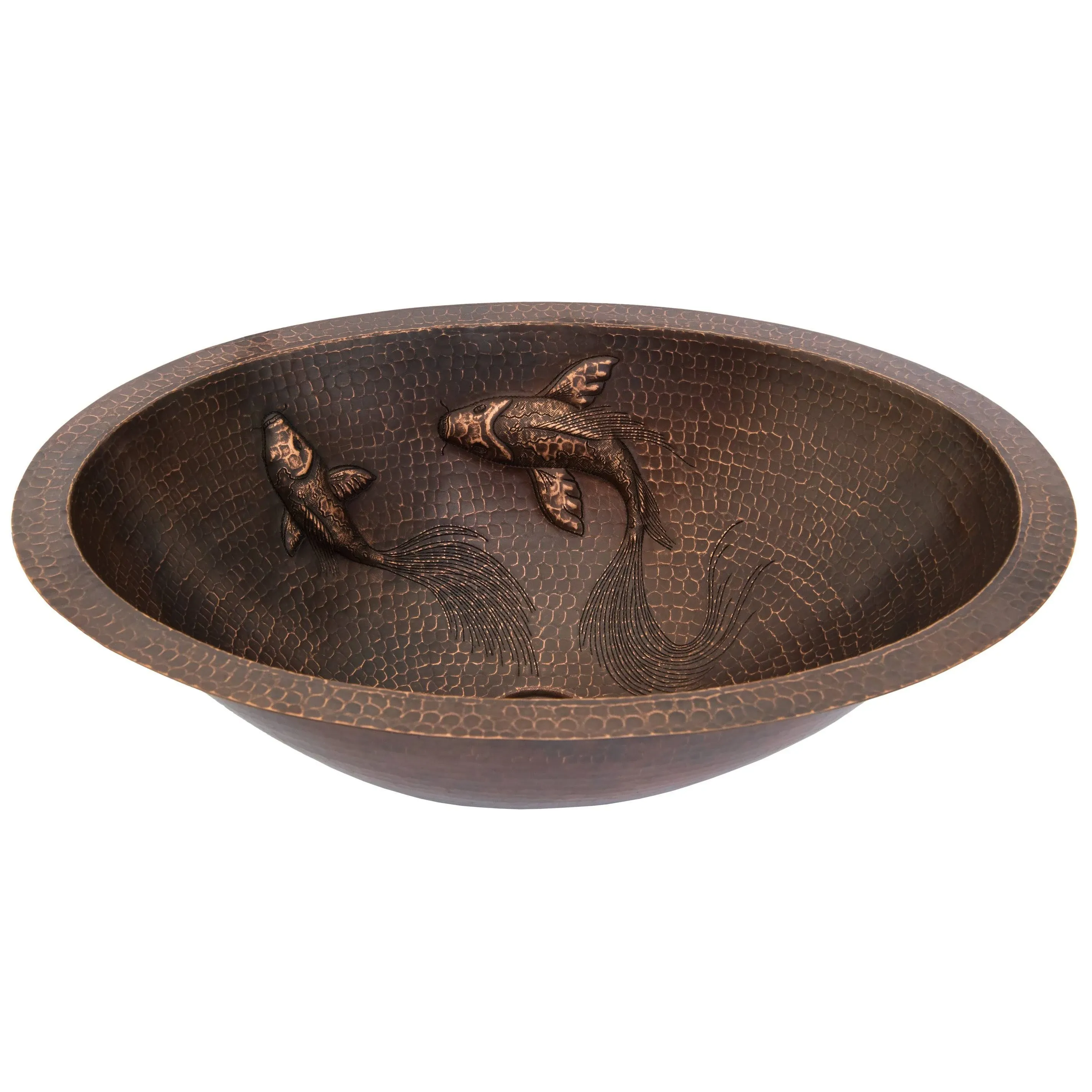 19-in Oval Under Counter Hammered Copper Bathroom Sink with Koi Fish Design (LO19FKOIDB) - Bed Bath & Beyond - 15283268