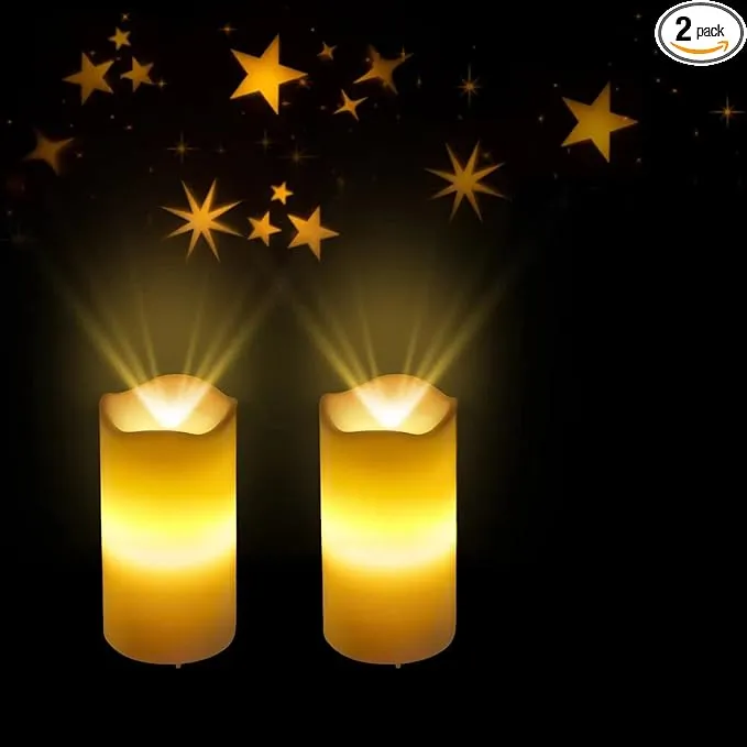 XingsLight Flameless Candles with Star Projector Lights Battery Operated 