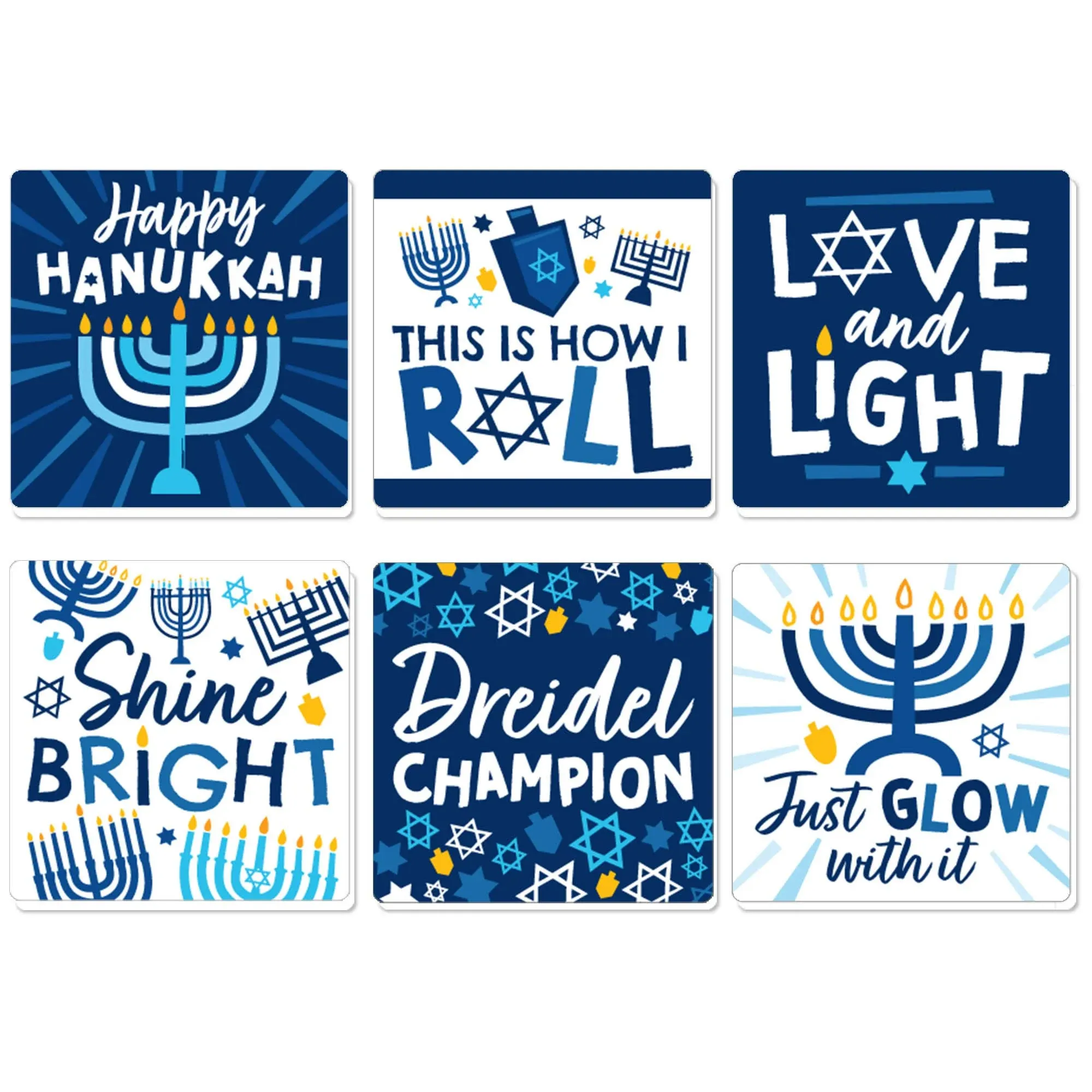 Hanukkah Menorah - Funny Chanukah Holiday Party Decorations - Drink Coasters - Set of 6