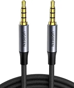 UGREEN 3.5mm Audio Cable Braided 4-Pole Hi-Fi Stereo TRRS Jack Shielded Male to Male AUX Cord Compatible with iPad, Samsung Phones, Tablets, Car Home Stereos, Headphones, Speaker, 3FT