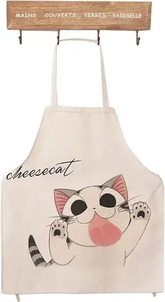 Cute Cat Cartoon Apron Licking Cat Funny Face Japanese Comic Apron For Women