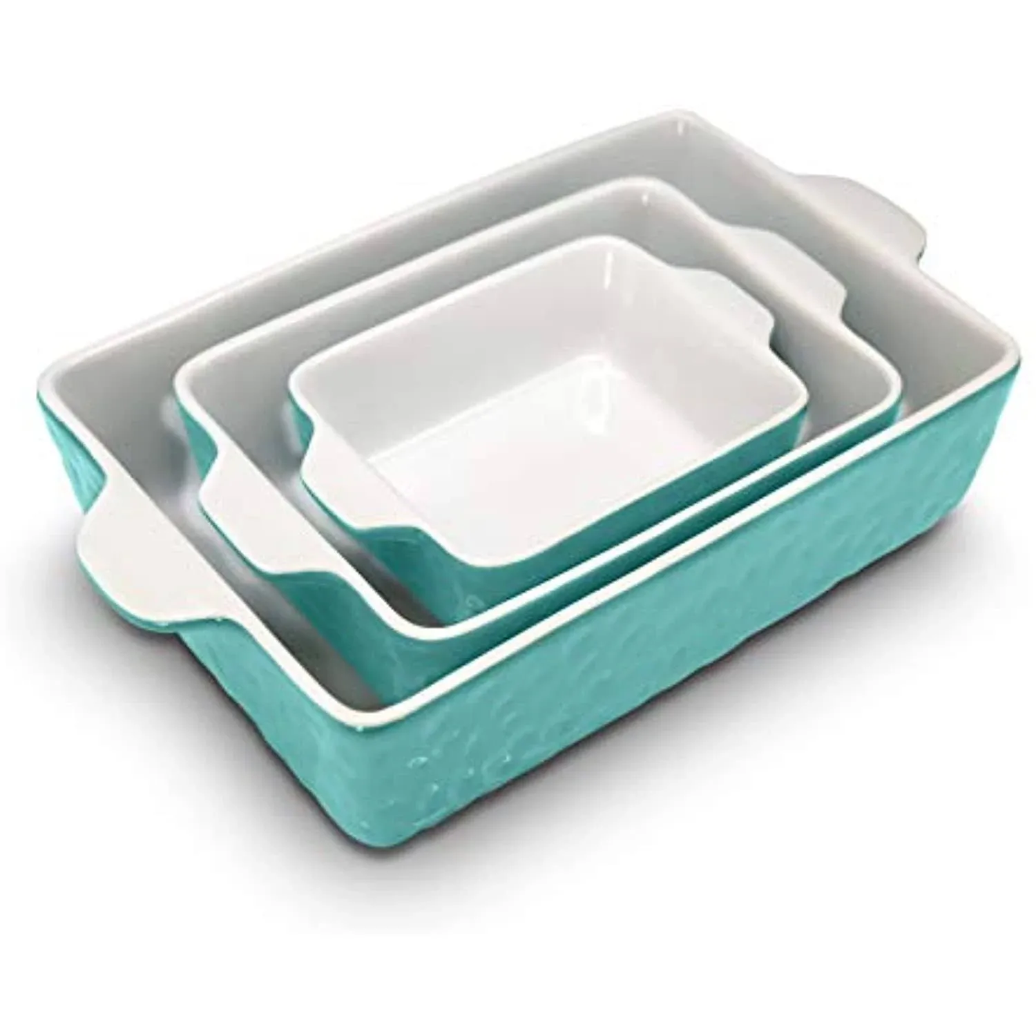 NutriChef 3Pcs. Nonstick Bakeware PFOA PFOS PTFE Tray Set w/Odor-Free Ceramic, 446°F Oven Microwave/Dishwasher Safe Rectangular Baking Pan, Aqua