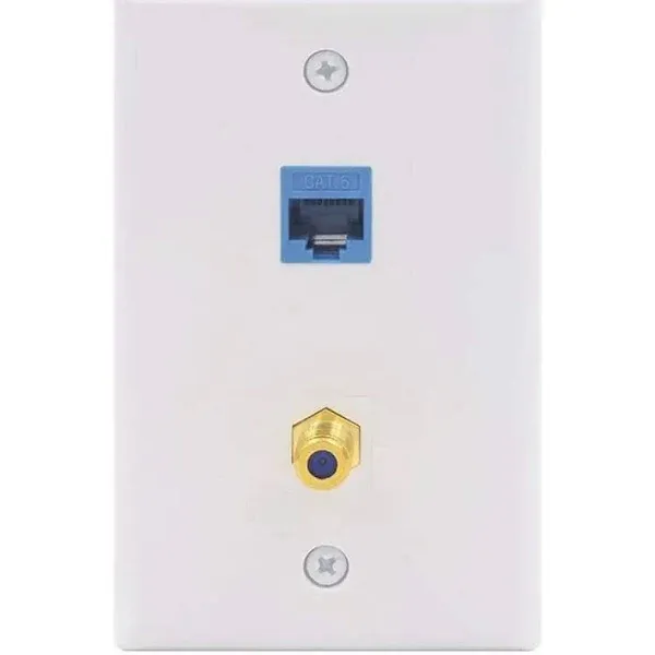 White Ethernet and Coaxial Wall Plate, 1-Gang (5-Pack)