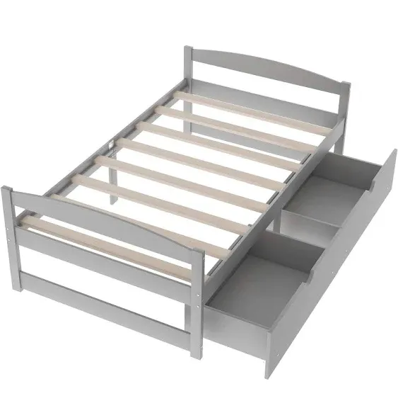 Lifeand Twin Size Daybed with 2 Drawers,Wood Storage Platform Bed for Kids Teens and Adults,No Box Spring Needed