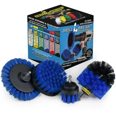 Drillbrush 4 pc. Boat Cleaning Drill Brush Attachment Set, Personal Watercraft Detailing, Fiberglass Hull, Kayak, Deck Brush