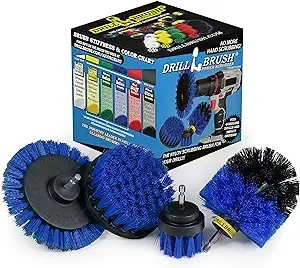 Drillbrush Blue – Boat Cleaning Drill Brush Attachment Set – Aluminum - Wood - Personal Watercraft Detailing - Fiberglass Hull Cleaning Kit - Kayak Accessories - Deck Brush