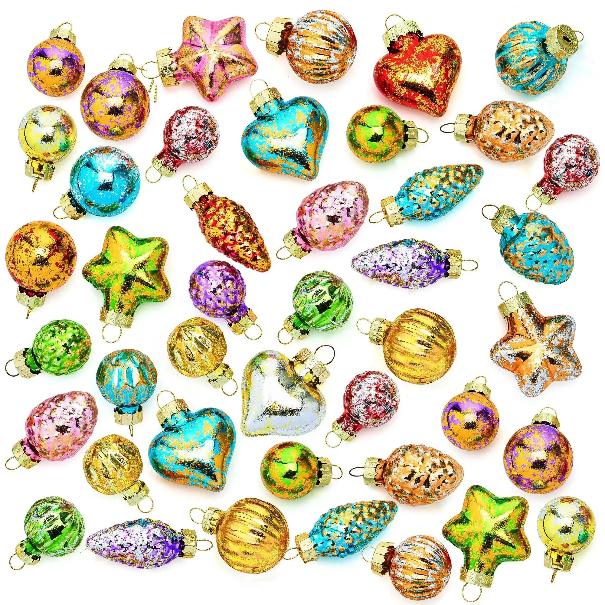 Syncfun 27 Pcs Christmas Vintage Glass Retro Glitter Colorful Glass Ornaments