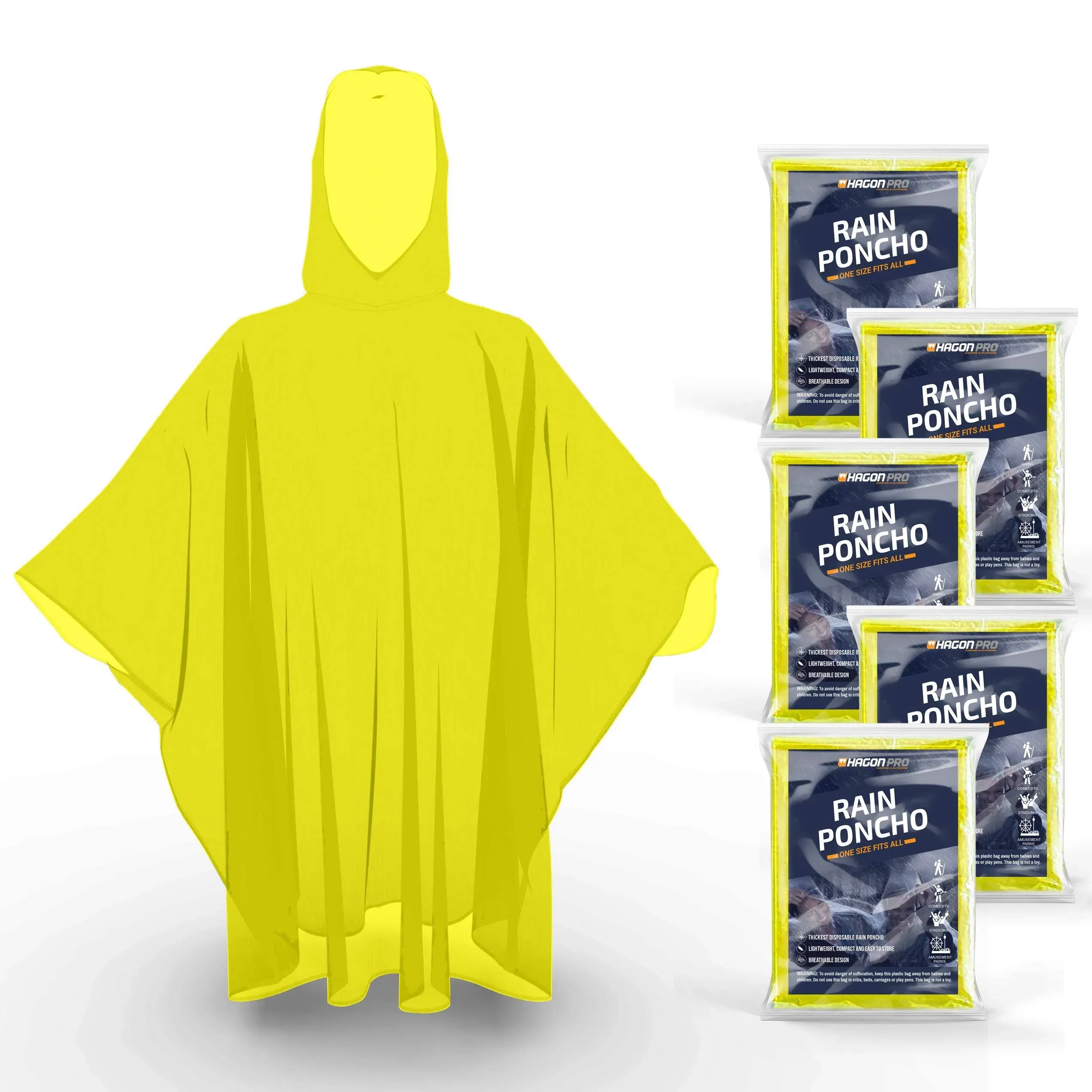 Hagon Pro Disposable Rain Ponchos for Adults (5 Pack)