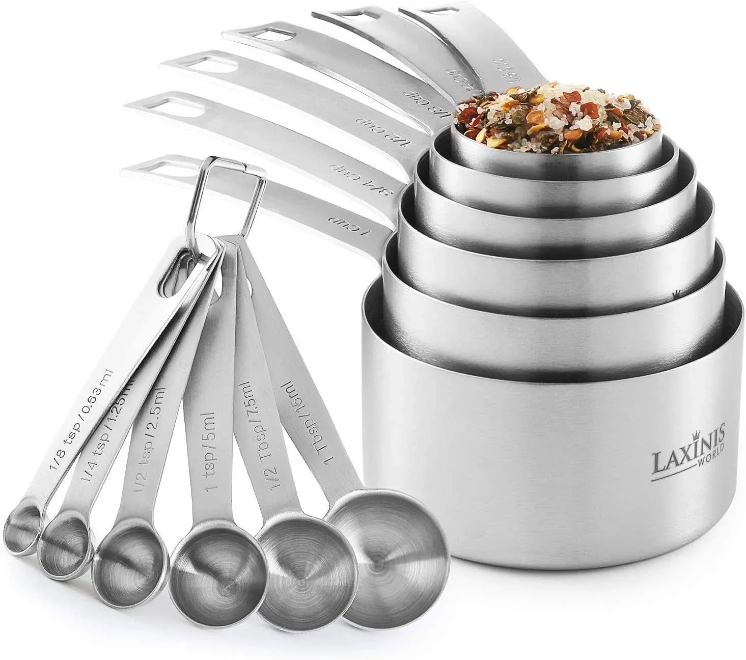 Laxinis World Stainless Steel Measuring Cups and Spoons Set Heavy Duty 12 Pcs Set ...