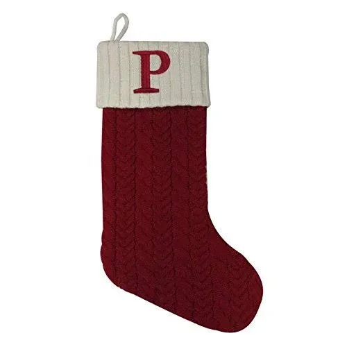 Al Faro Home St. Nicholas Square 21 Inch Cable Knit Monogram Christmas Stocking (Embroidered J)