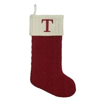 St. Nicholas Square 21in Knit Monogram Christmas Stocking, Letter T