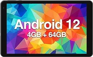 Fusion5 2023 New 10.1" Android 12 Tablet, F202 Full HD Ultra Slim Tablet PC (Google Certified, 64GB Storage, 4GB RAM, Quad Core CPU, WiFi, Bluetooth, 1920x1200 IPS Screen, Type C, 13MP & 5MP Cameras)