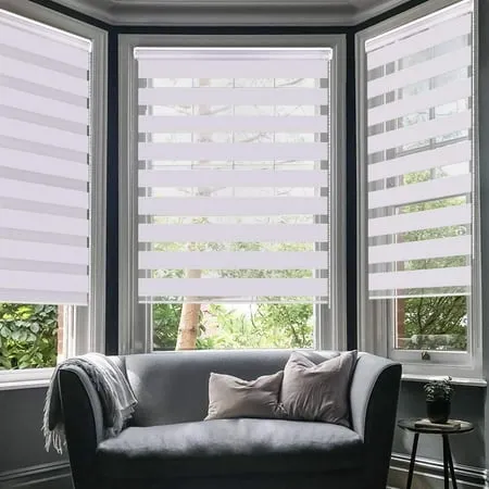 LUCKUP Horizontal Window Shade Blind Zebra Dual Roller Blinds Day and Night Blinds Curtains，Easy to Install 41.3" x 90" White