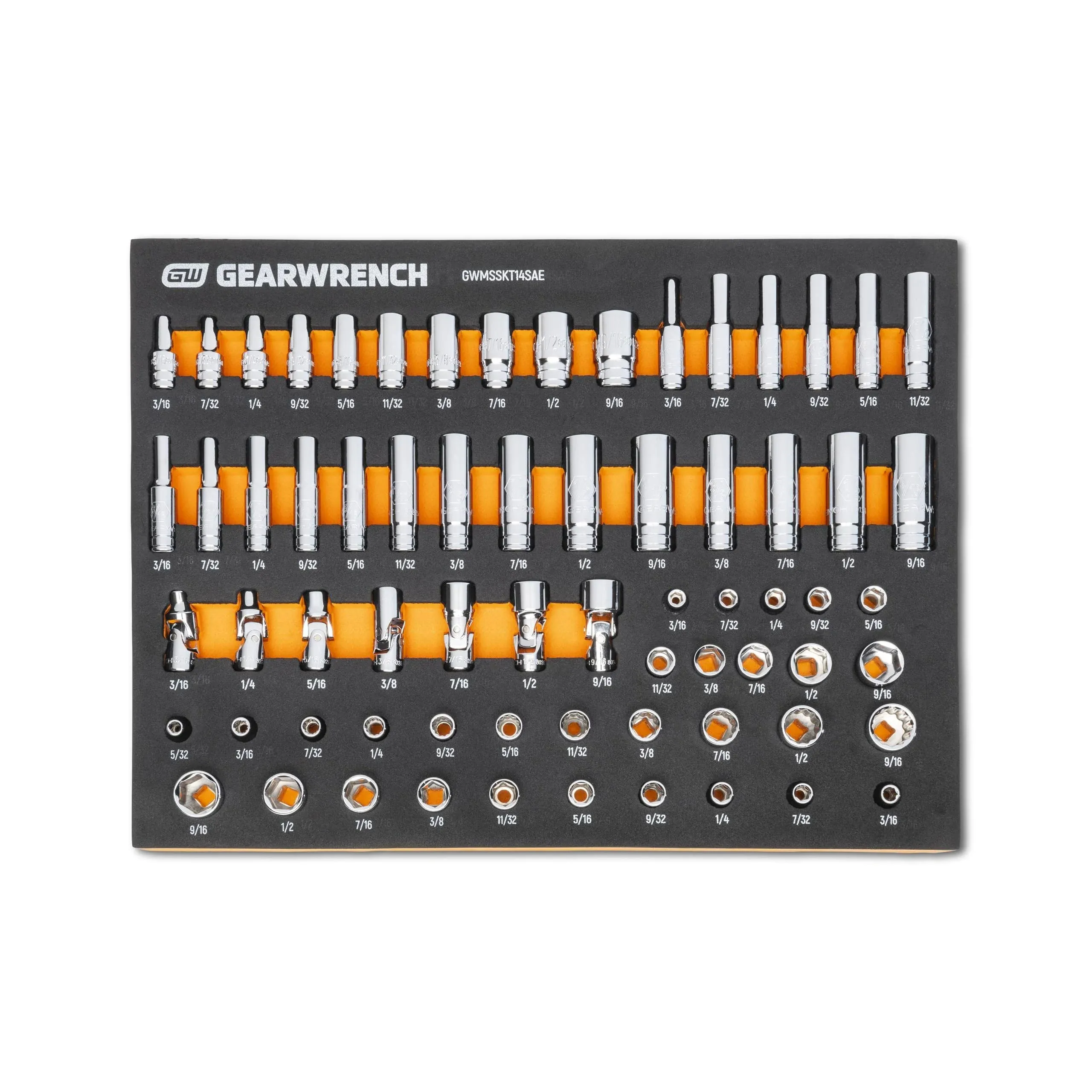 GearWrench 68 Piece 1/4” Drive Master SAE Socket Set in Foam Storage Tray - GWMSSKT14SAE