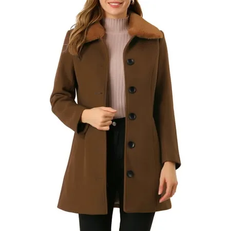 Allegra K Women's Single Breasted Long Winter Coat