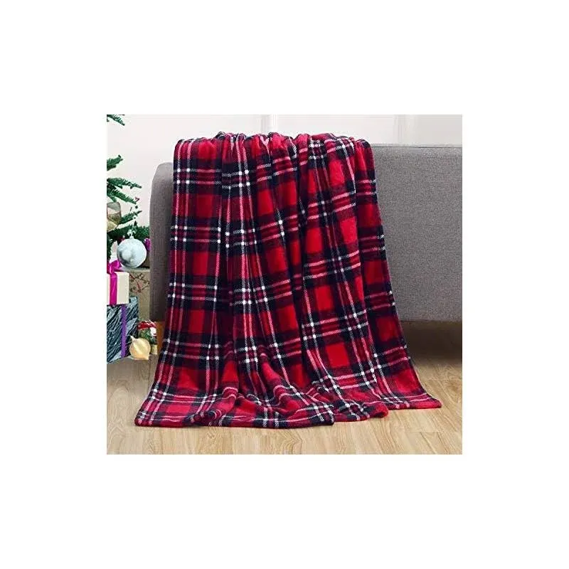 Red Plaid Tartan Winter Holiday Valentines Day Throw Blanket Fleece Cozy