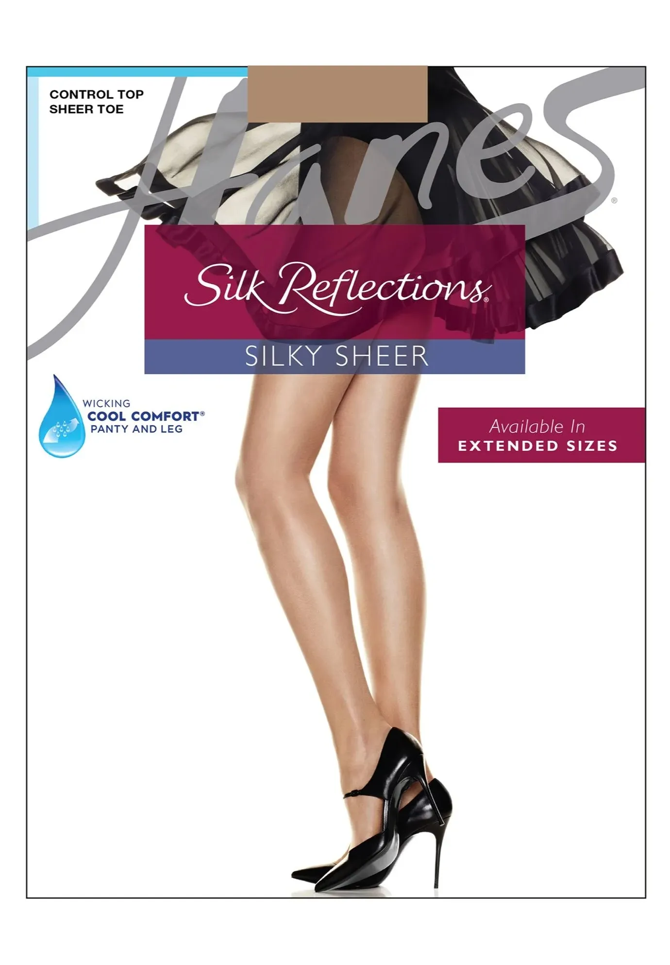 Hanes Silk Reflections Control Top Sheer Toe Pantyhose Transparent