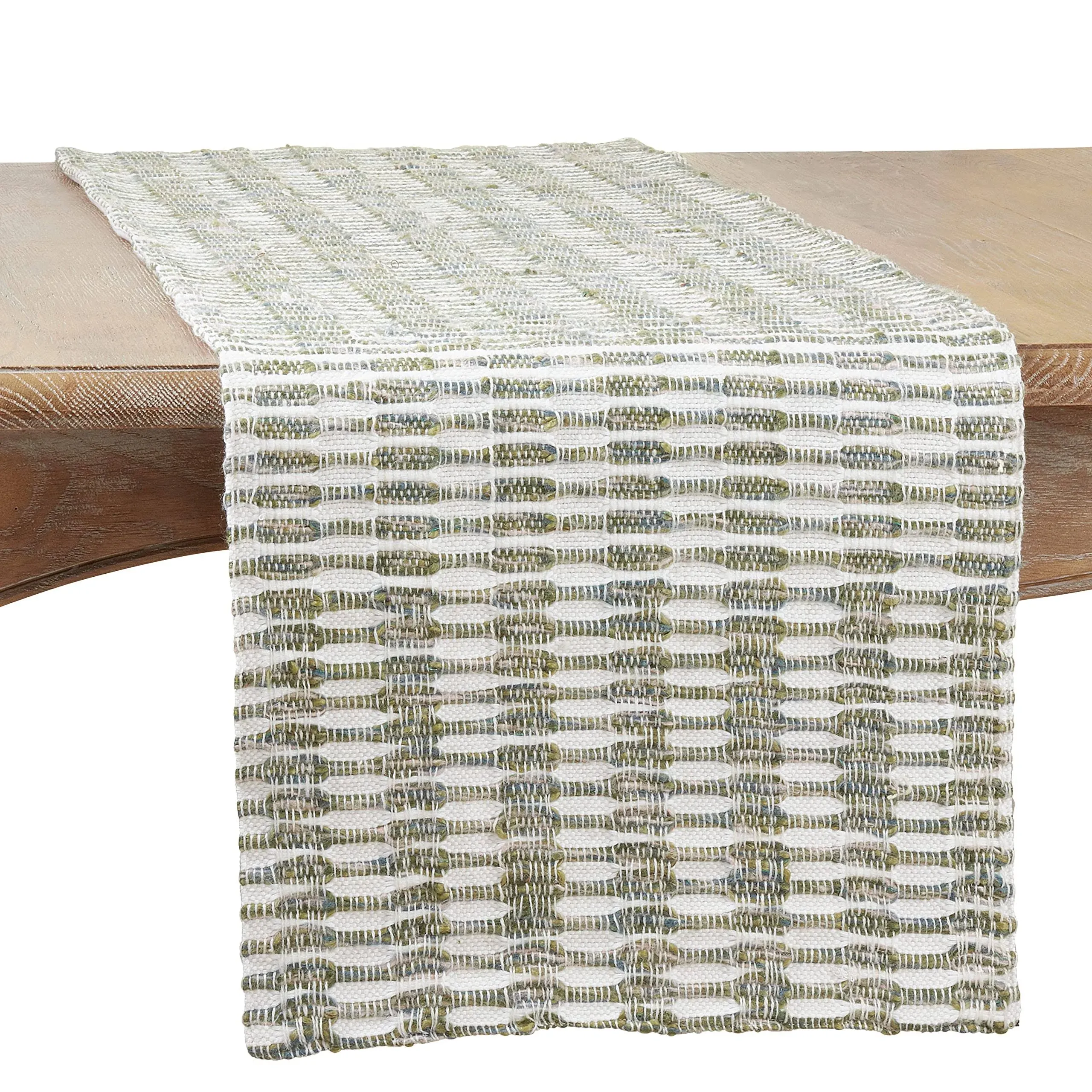 SARO LIFESTYLE Laelia Collection Lined Design Woven Table Runner, 16"x54", Green