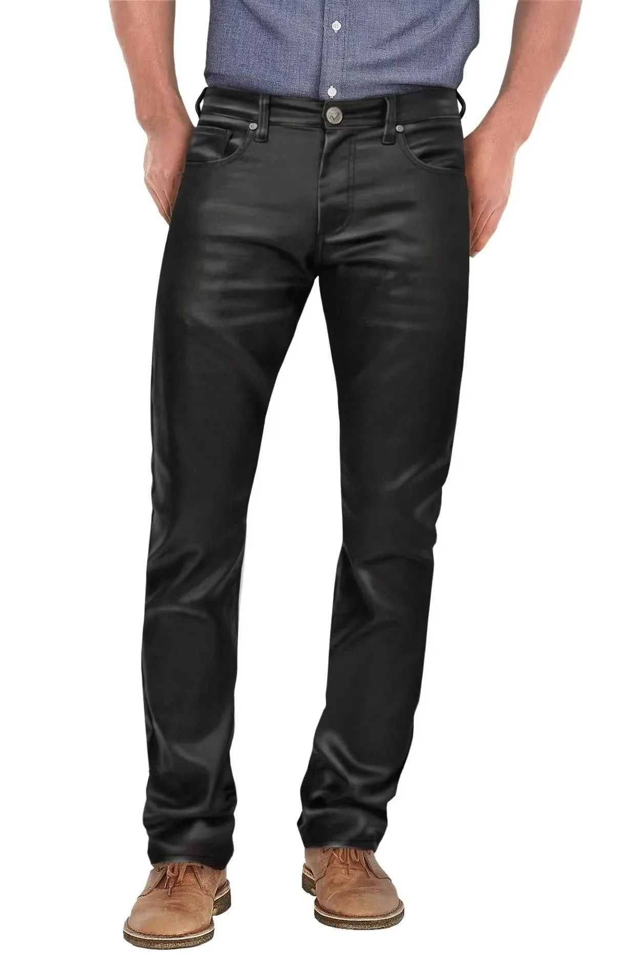 Ethanol Mens Slim Fit Ethanol Stretch Fashion Casual Faux Leather Pants