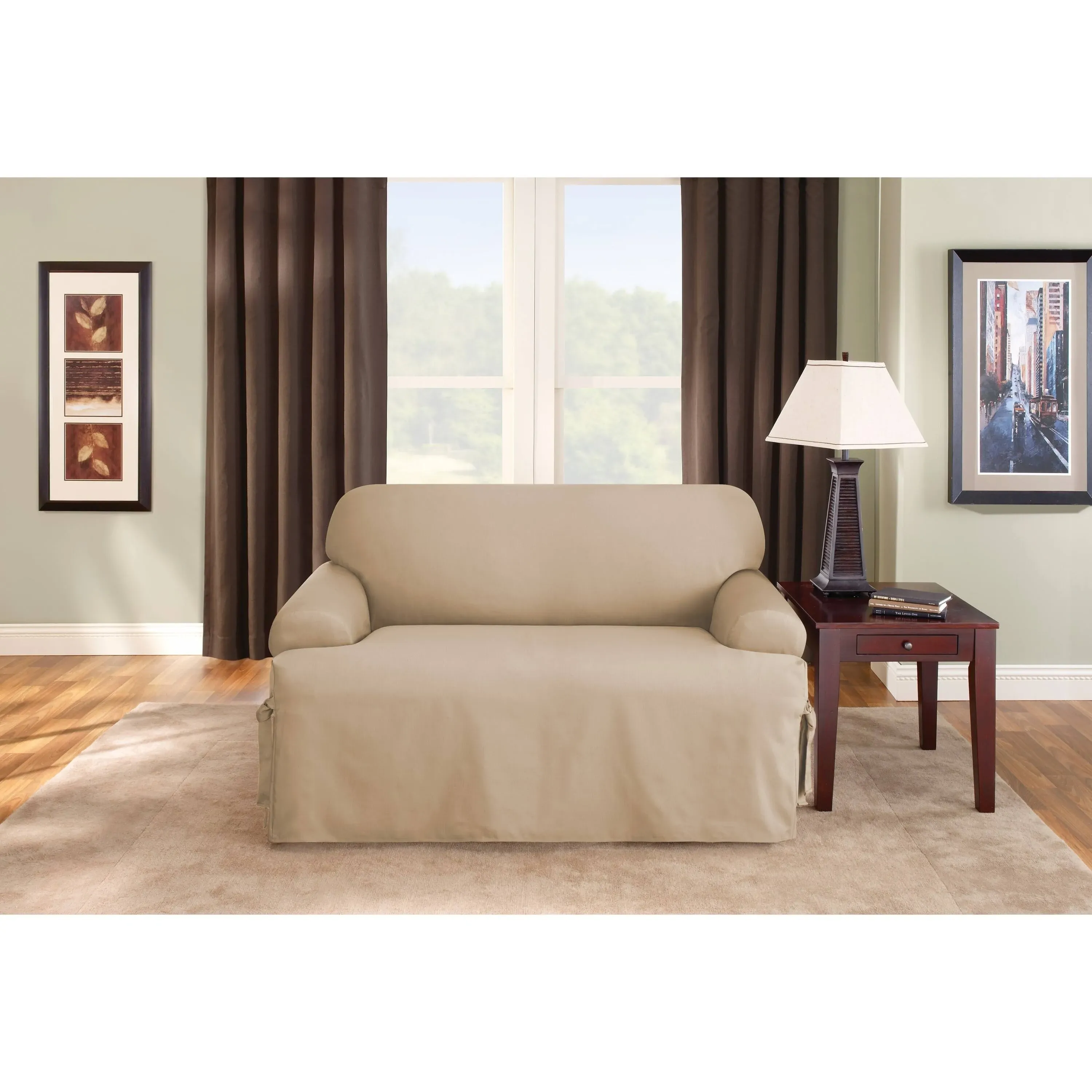 SureFit Duck 1 Piece T Cushion Loveseat Slipcover ,Tan