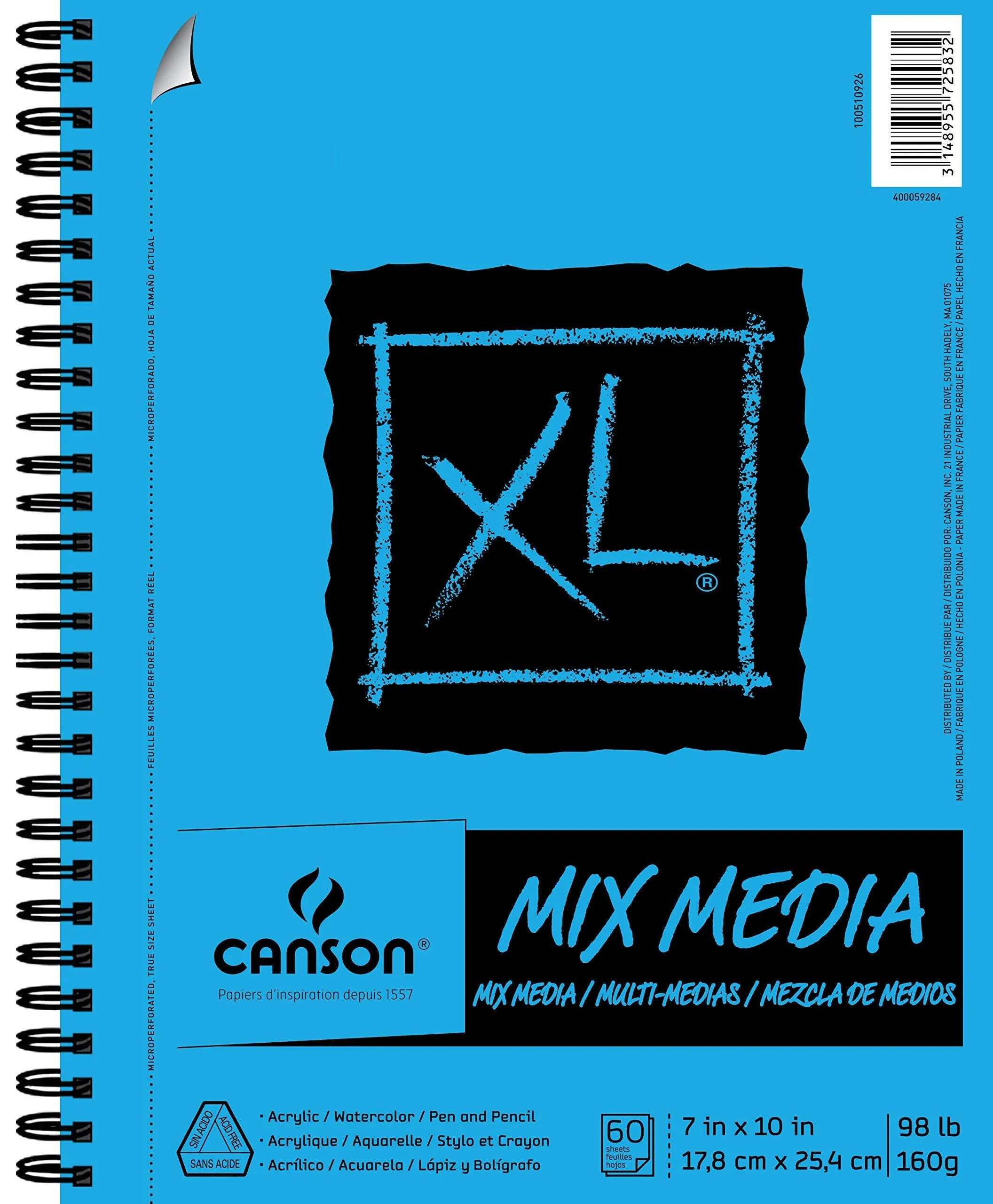 Canson XL Multi-Media Paper Pad, 60 Sheets, Size: 7 inch x 10 inch