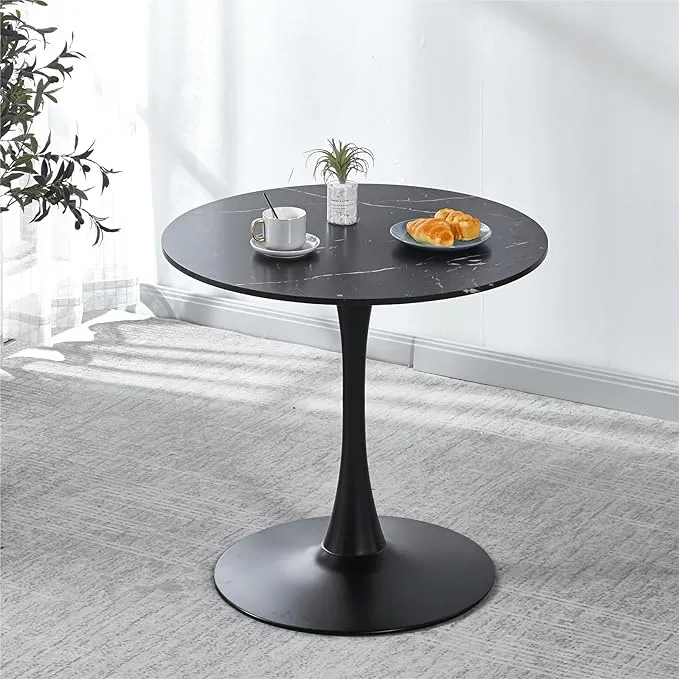 Bacyion Round Tulip Dining Table, 32" Mid-Century Kitchen Table with MDF Top and Metal Pedestal,Leisure Coffee Table,Black