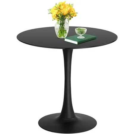 Nopurs Dining Table 32 Mid-Century Modern Round Dining Table Coffee Table with Round Top and Pedestal Base in Black