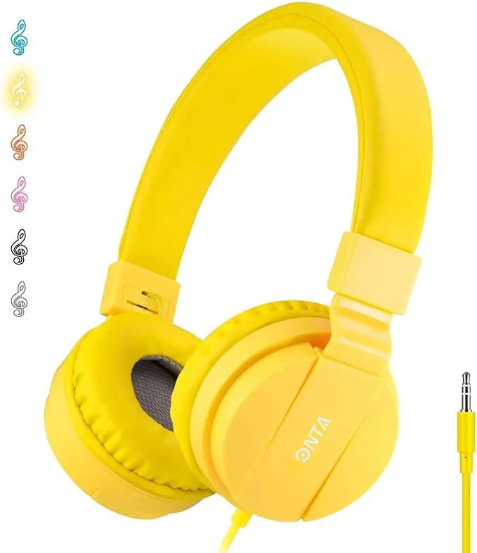 ONTA Kids Headphones for Boys Girls - Child Student Headset Wired plug Toddler Earphones School Teen on Ear for Computer | Laptop | Plane Travel | Game,yellow