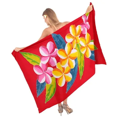 HAPPY BAY Women s Swimsuit Wrap Beach Cover up Summer Pareo Sarong Coverups Bikini Wraps for Women One Size Crimson Floral