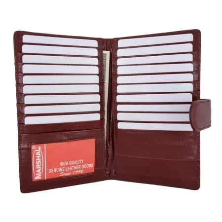 Eel Skin Leather Credit Card Holder Wallet 19 Card Slots & 1 ID Window With Snap E 1629