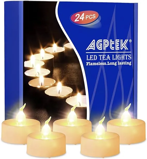 AGPtek- 24 Pcs LED Tealights Battery-Operated Flameless Candles Lights for Wedding Birthday Party - White