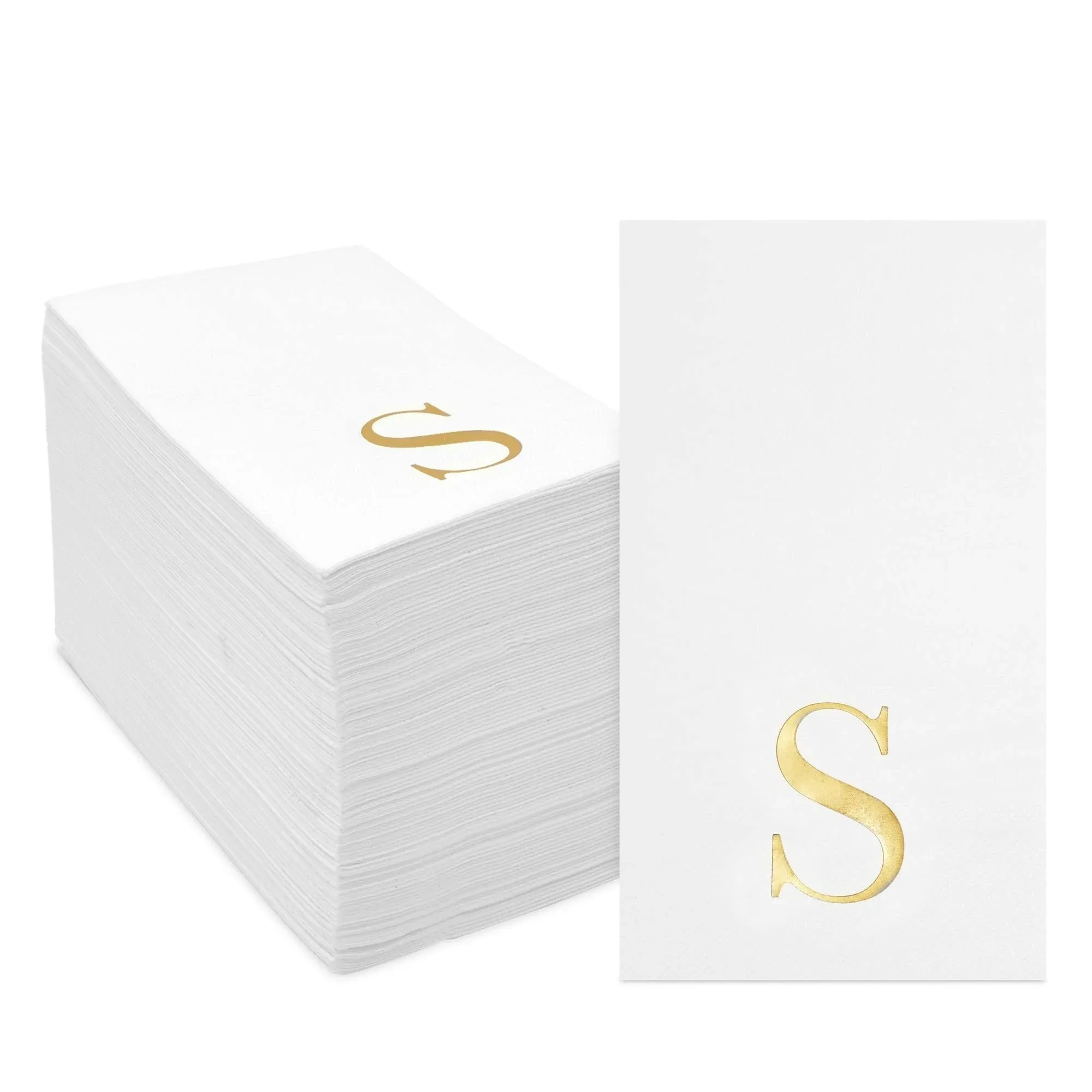 Sparkle and Bash 100 Pack Gold Foil Initial Letter S White Monogram Paper Napkins ...