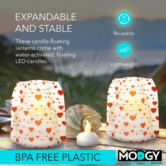 MODGY Luminary Lanterns 4-Pack - Floating LED Candles with Batteries Included - Luminaries are Great for Weddings, Parties, Patios & Celebrations of All Kinds (Amor)