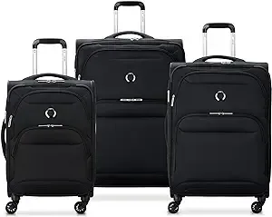 DELSEY Paris Sky Max 2.0 Softside Expandable Luggage with Spinner Wheels, Black, 3 Piece Set