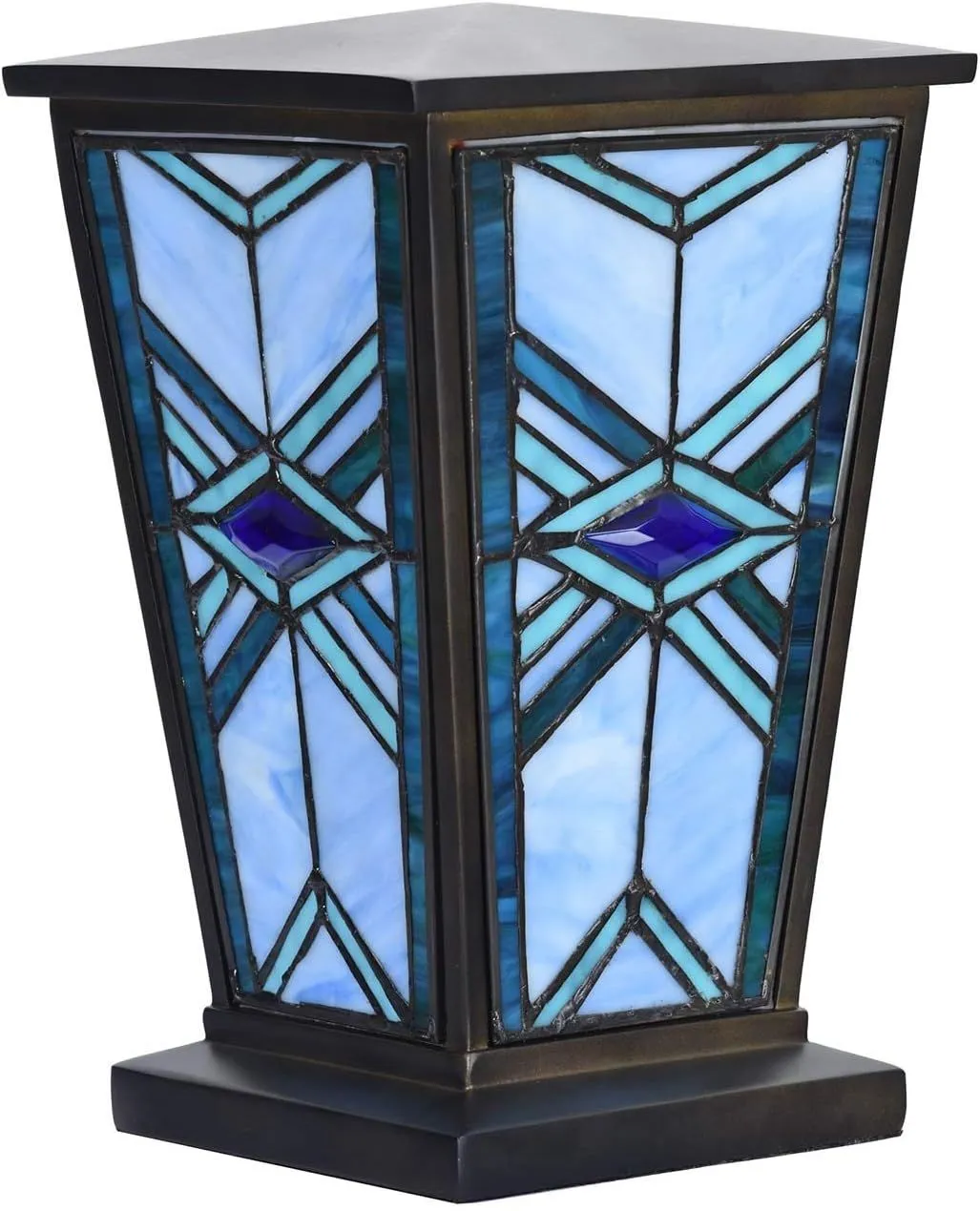 Bieye Stained Glass Urn with Mission Design Tiffany Style Cremation Urn, Blue 