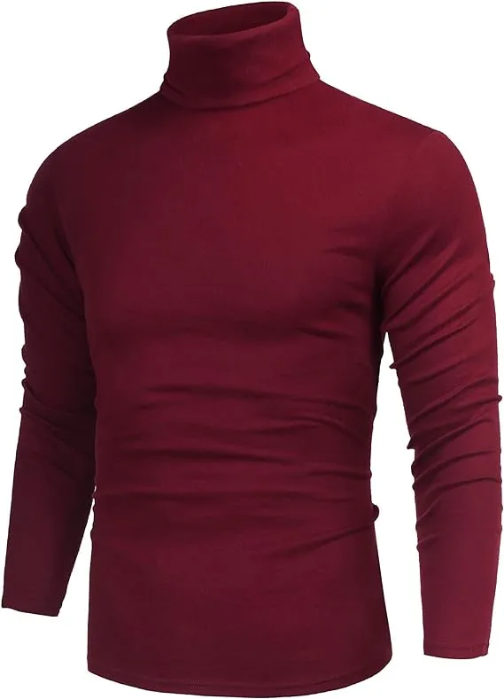 Poriff Men's Premium Heavyweight Long Sleeve Mock Neck T-Shirt Pullover Red XL