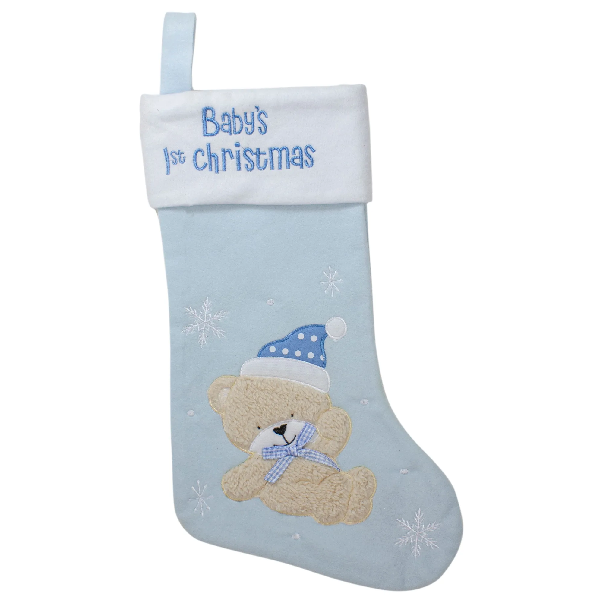 19" Blue White Baby's 1st Embroidered Teddy Bear Stocking