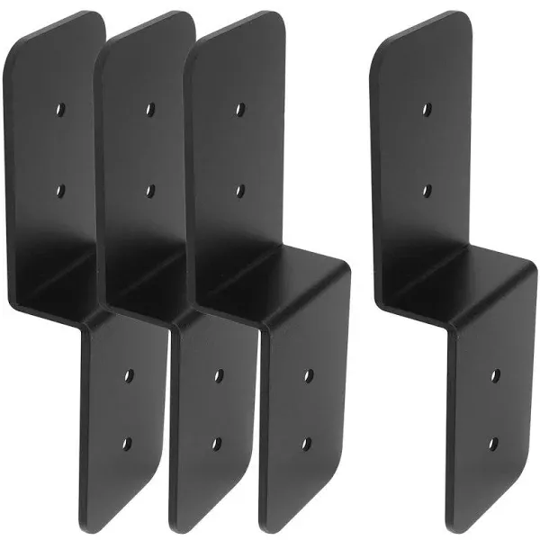 4 PCS 6" Post to Beam Support Heavy Duty Steel Black Z Bracket, Double Angle Channel Profile Corner Brace for Wood Shelves Fixing 2x6 Lumber Connector Pergola Brackets, Width 5", Thick 3/16"(6 Gauge)