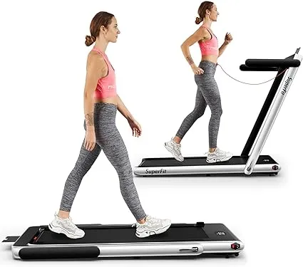 Goplus 2 in 1 Folding Treadmill, 2.25HP Superfit Under Desk Electric Treadmill, Installation-Free with Blue Tooth Speaker, Remote Control, APP Control and LED Display, Walking Jogging for Home Office