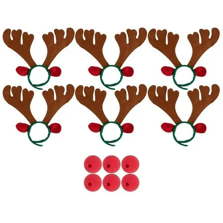 Juvale 6-Set Reindeer Antlers Headband and Nose Set