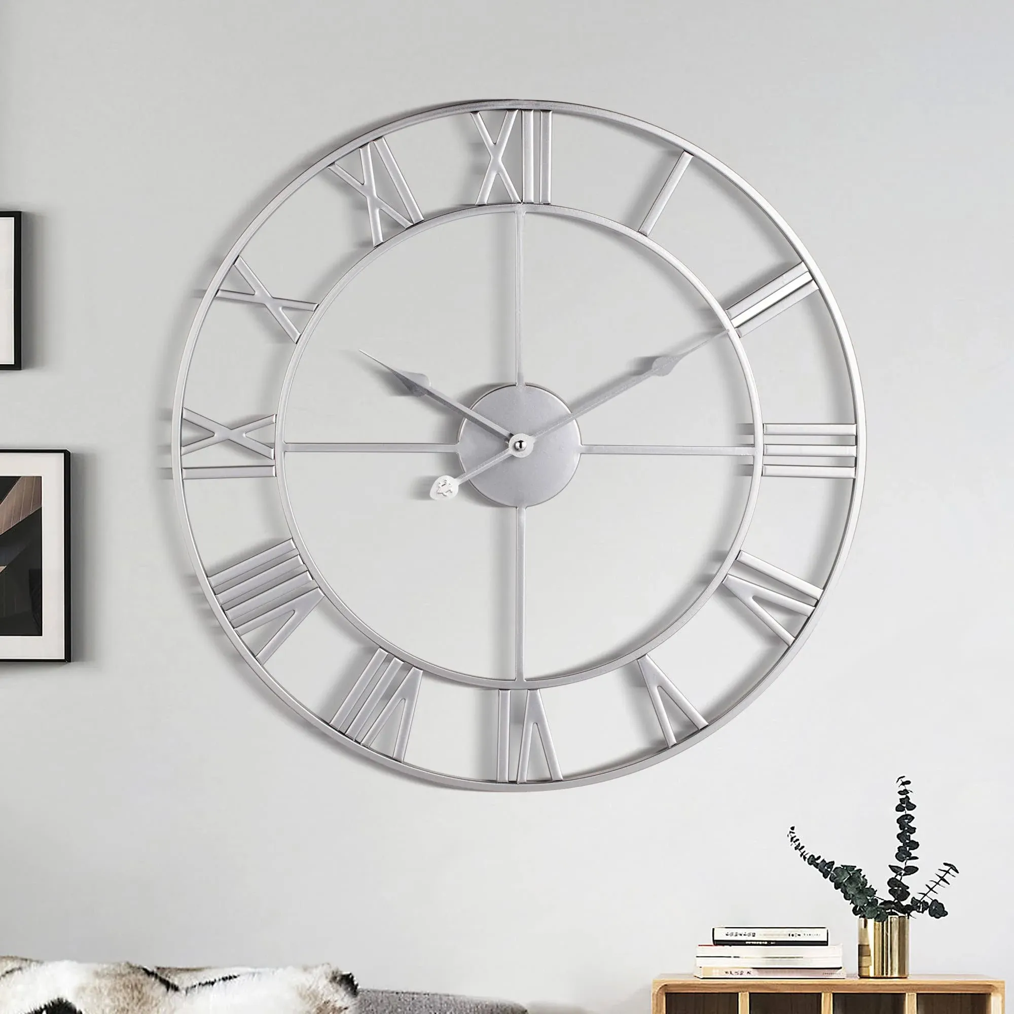 1st owned Large Wall Clock Metal Retro Roman Numeral Clock Modern Round Wall Clocks Almost Silent