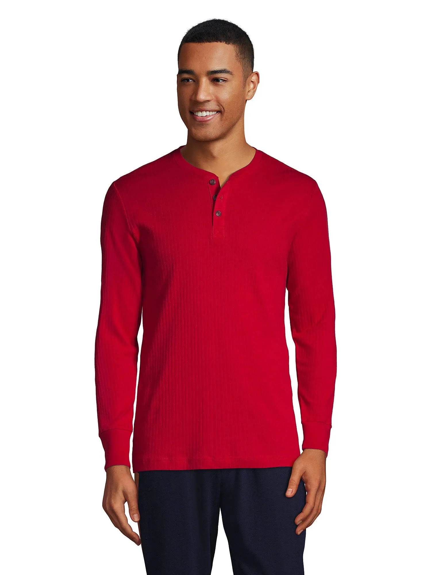 Lands' End Men's Tall Knit Rib Pajama Henley - Large Tall - Rich Red