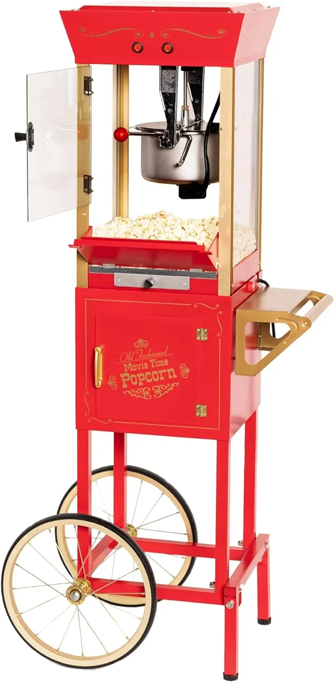 Nostalgia Vintage Professional Popcorn and Concession Cart, 8-oz Kettle, Red, CCP510