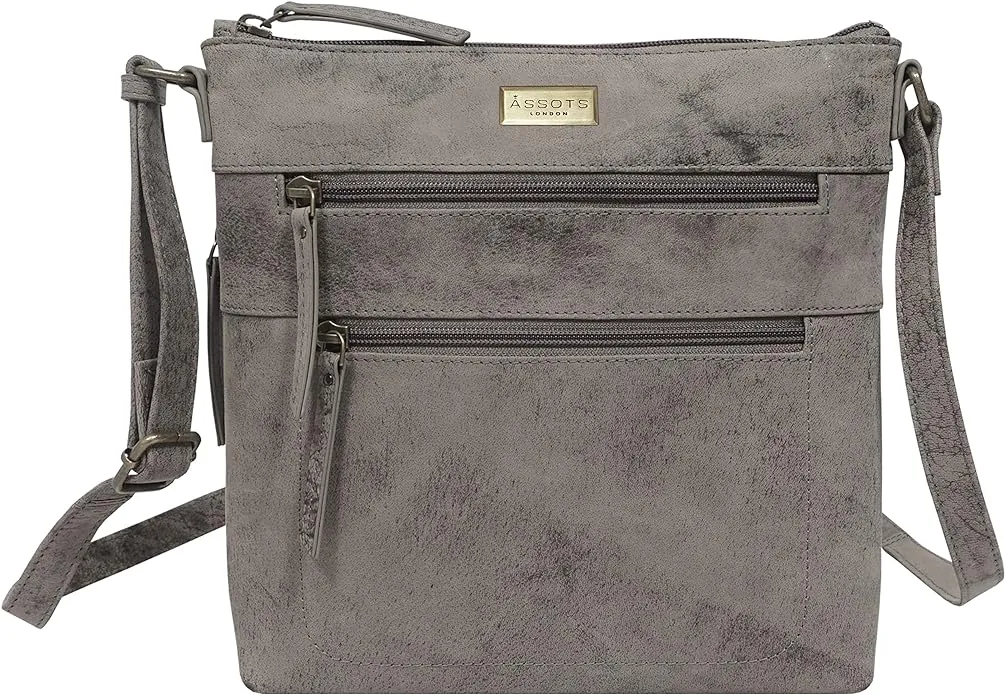 Assots London - 'CORI' Real Leather Crossbody Bag - Grey