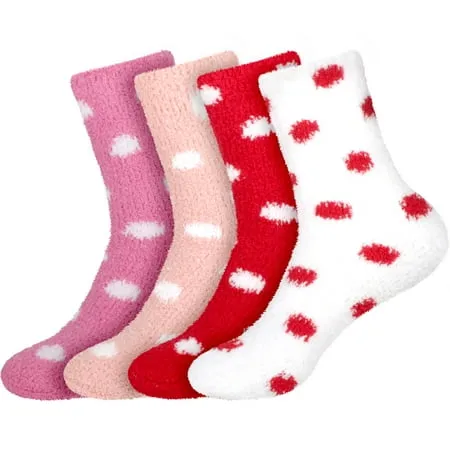 Women s Super Soft Warm Comfy Fuzzy Fluffy Plush Cozy Cute Polka Dots Socks - Assortment O - 4 Pairs