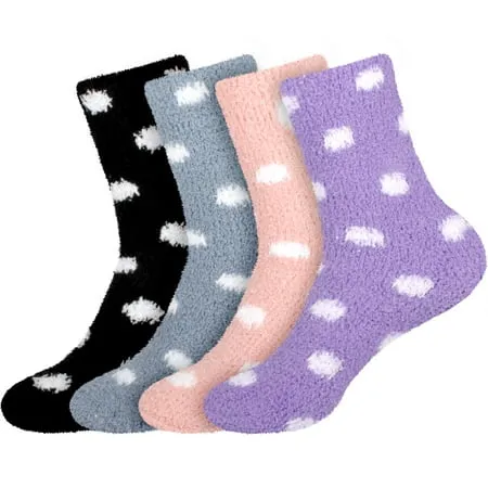 Women s Super Soft Warm Comfy Fuzzy Fluffy Plush Cozy Cute Polka Dots Socks - Assortment Q - 4 Pairs