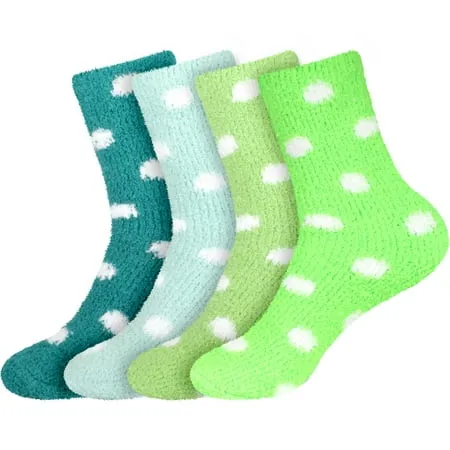 Women s Super Soft Warm Comfy Fuzzy Fluffy Plush Cozy Cute Polka Dots Socks - Assortment P - 4 Pairs