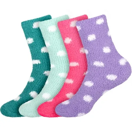 Women s Super Soft Warm Comfy Fuzzy Fluffy Plush Cozy Cute Polka Dots Socks - Assortment R - 4 Pairs